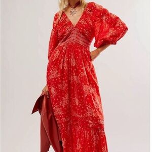 Free People Red Floral Maxi Dress